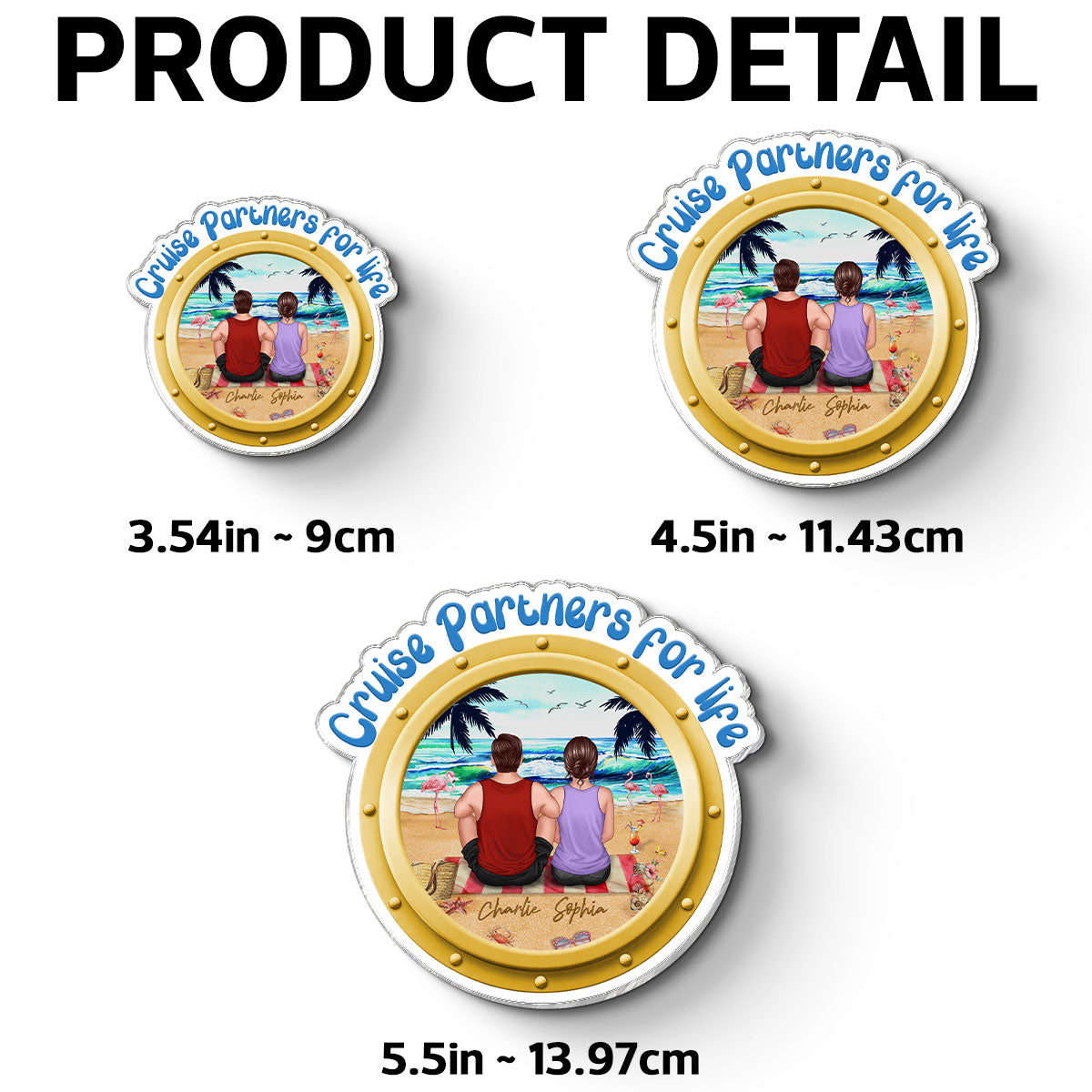 Cruise Partners For Life Porthole Back View Couple Sitting On The Beach - Personalized Cruise Ship Door Magnet