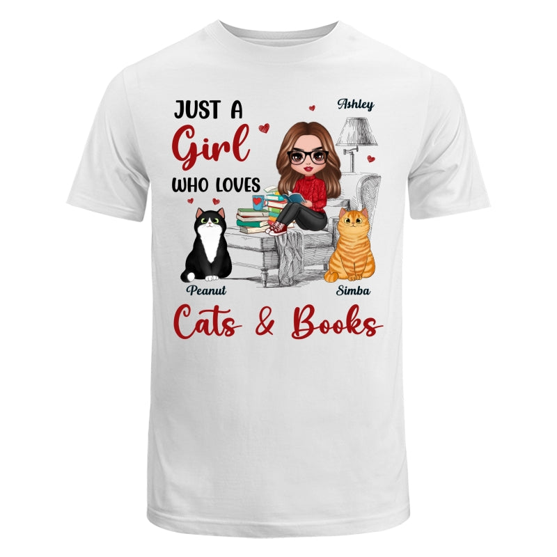 Reading Books Girl And Cats Outline Personalized Shirt