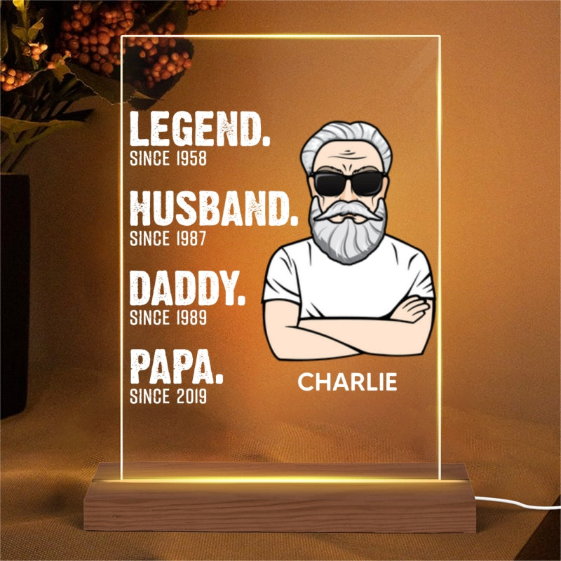 The Legend Grandpa Old Man Father‘s Day Gift For Grandpa Personalized Personalized Rectangle Acrylic Plaque LED Lamp Night Light
