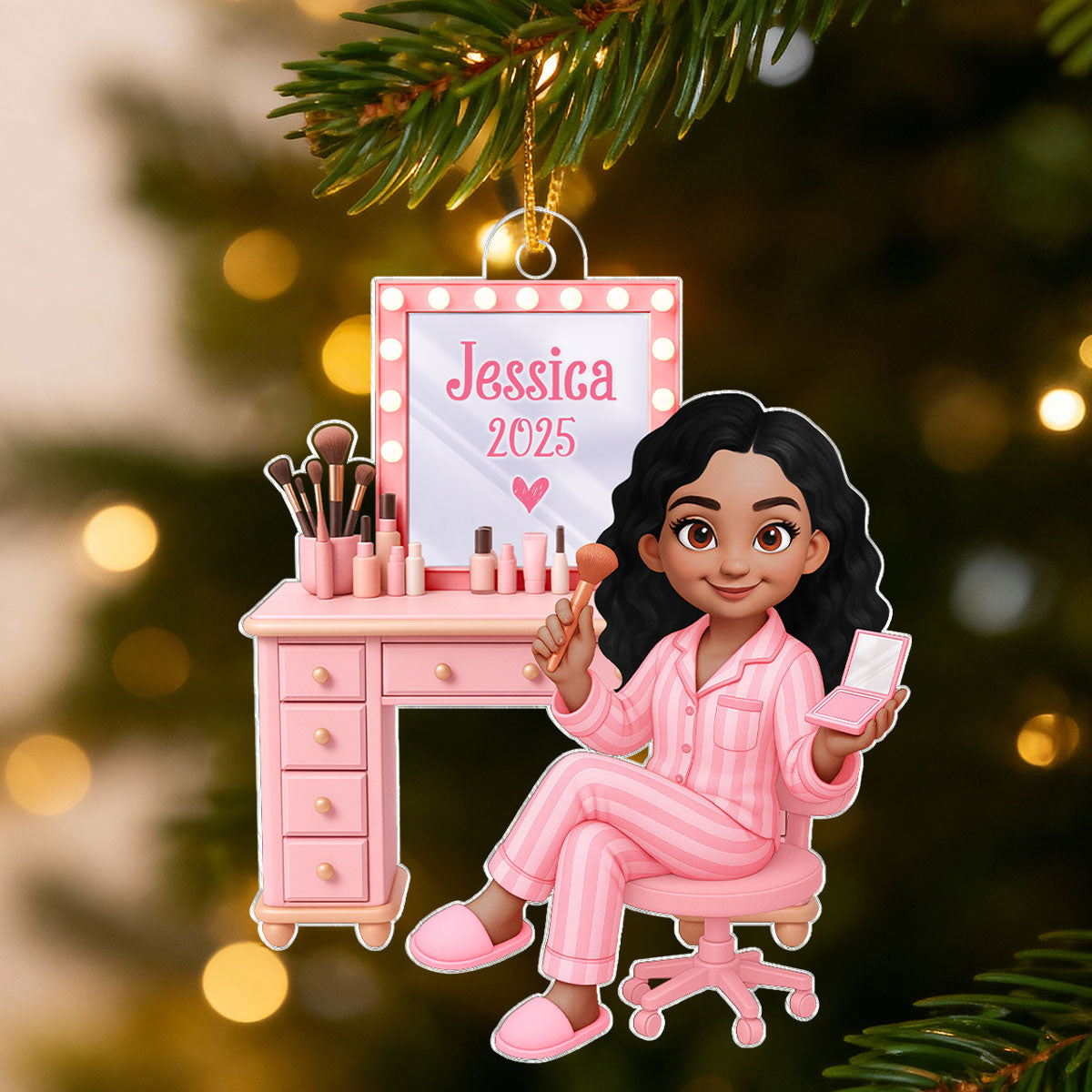 Pink Girl Makeup 3D Effect - Personalized Acrylic Ornament - Christmas Gift for Daughters, Granddaughters, Teen Girls