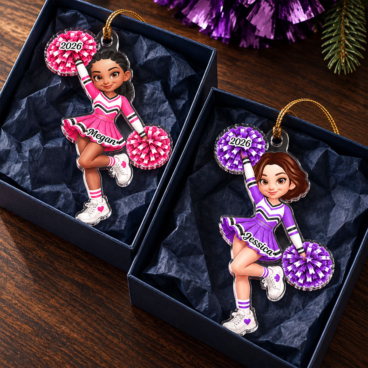 Custom Cheerleader Girl Name - Personalized Acrylic Ornament - Christmas Gift for Daughter, Granddaughter