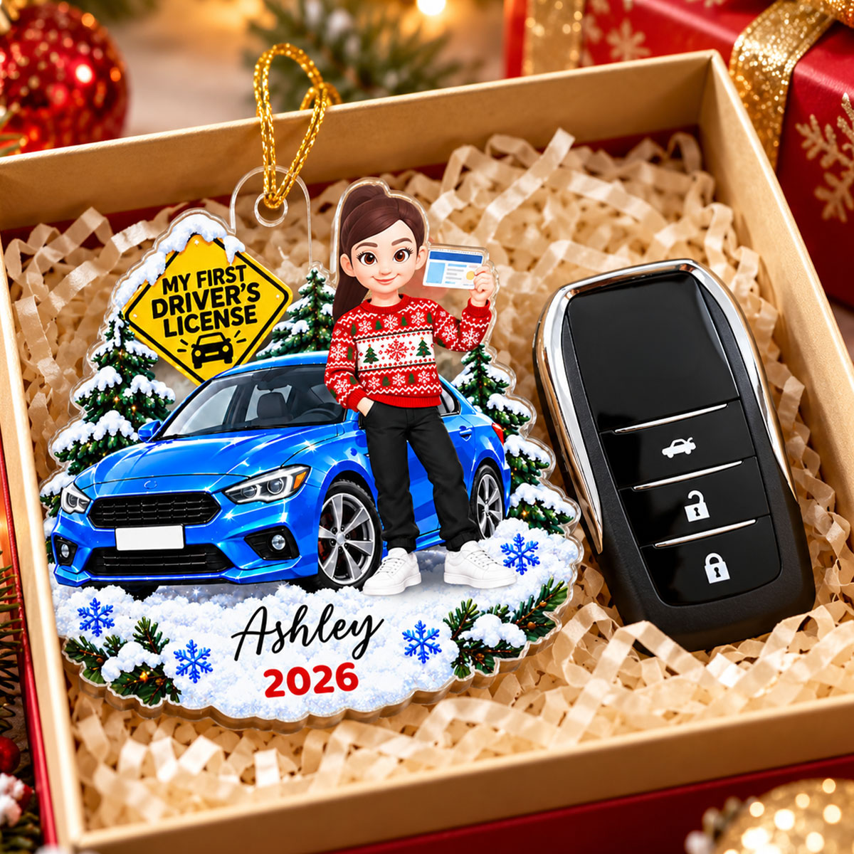 My First Driver's License Custom Car Color - Personalized Acrylic Ornament - Christmas Gift For New Drivers, Teen Boys, Teen Girls, Son, Daughter, Grandkids