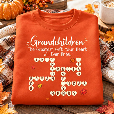 Grandkids Make Life Grand Crossword Puzzle Art - Personalized Shirt - Fall Season Cozy Gift For Grandma