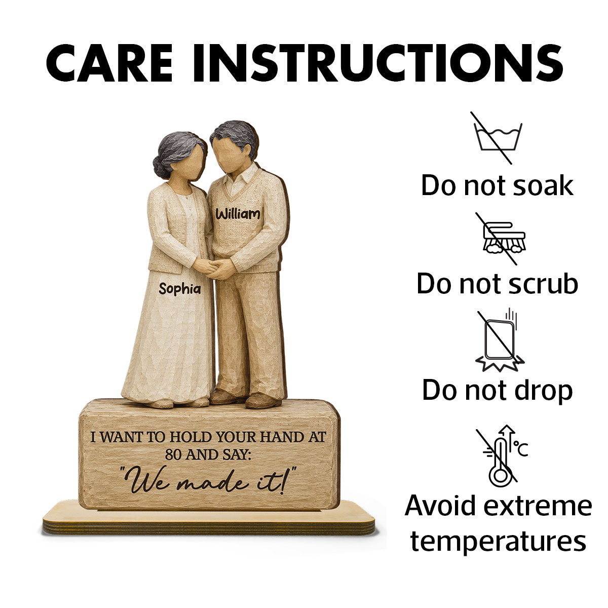 Old Couple Holding Hands 2D Flat - Personalized 2-Layered Wooden Plaque - Anniversary Gift For Couple
