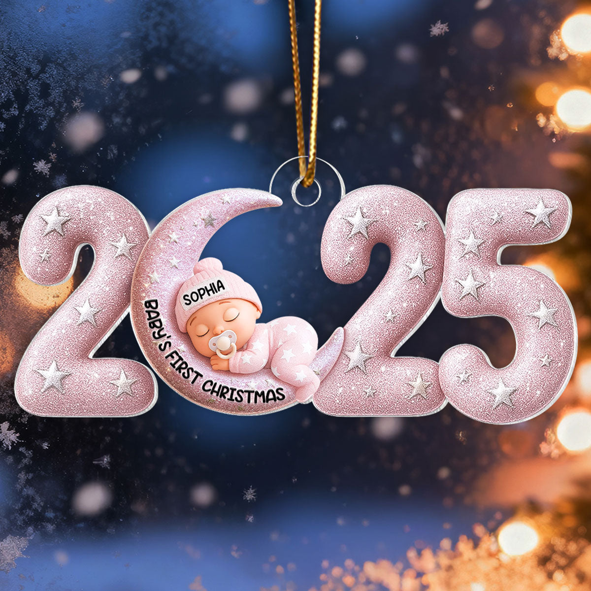 Baby Sleeping on Moon Ornament 2025 Crystal Effect - Personalized Acrylic Ornament - Baby Keepsake Gift, Newborn Gift