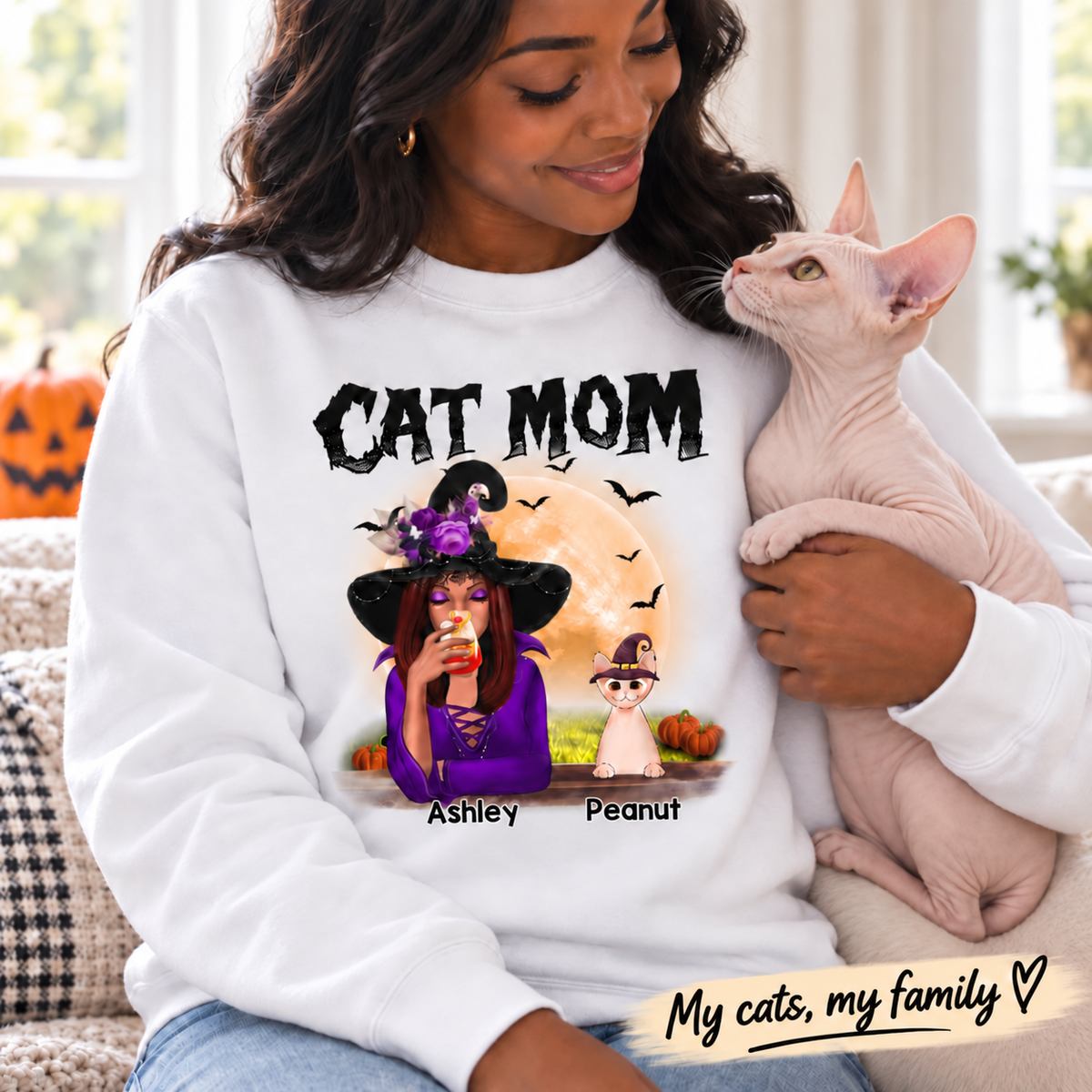 Halloween Witch Cat Mom Personalized Shirt