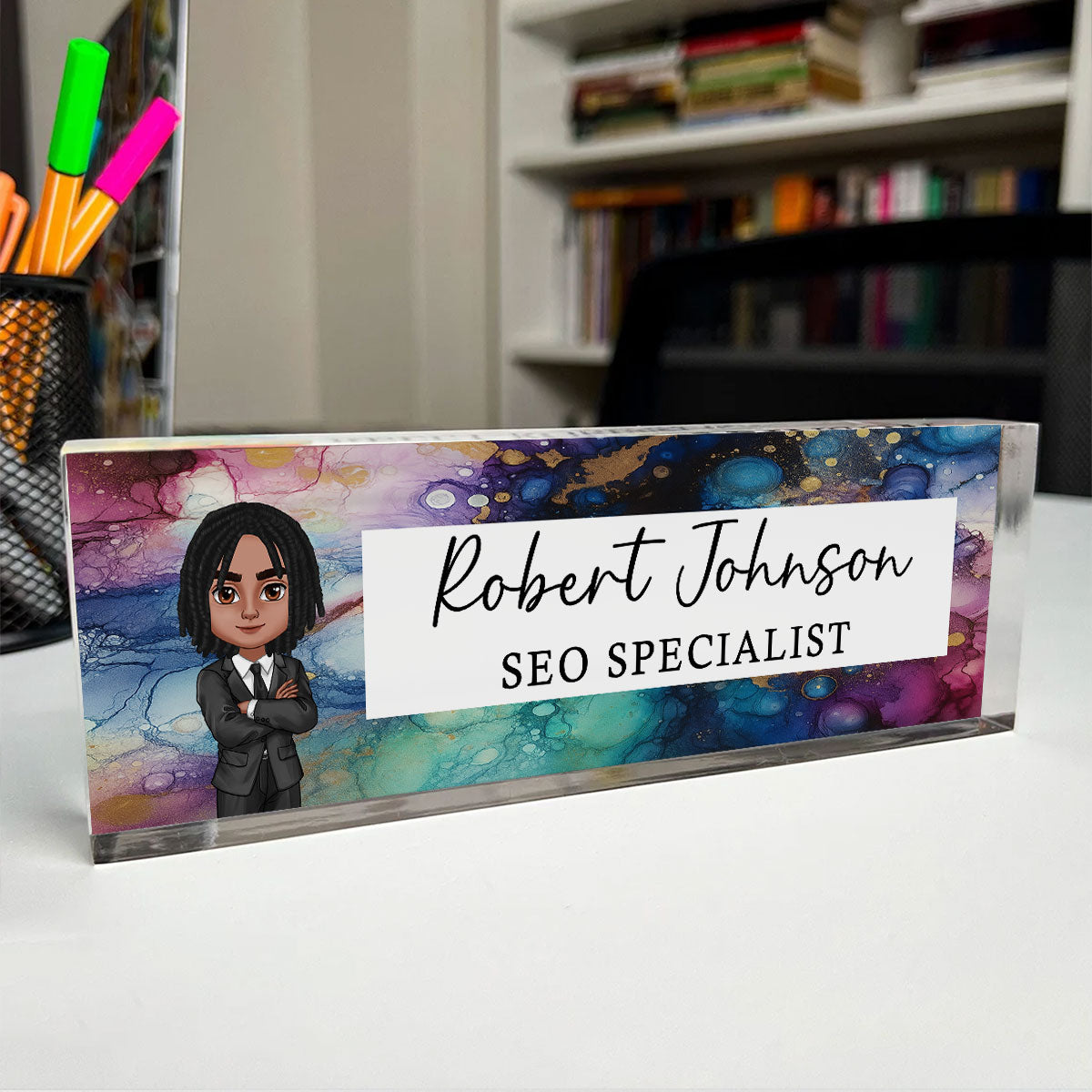 Galaxy Marble Texture Man Woman Office Personalized Desk Name Plate
