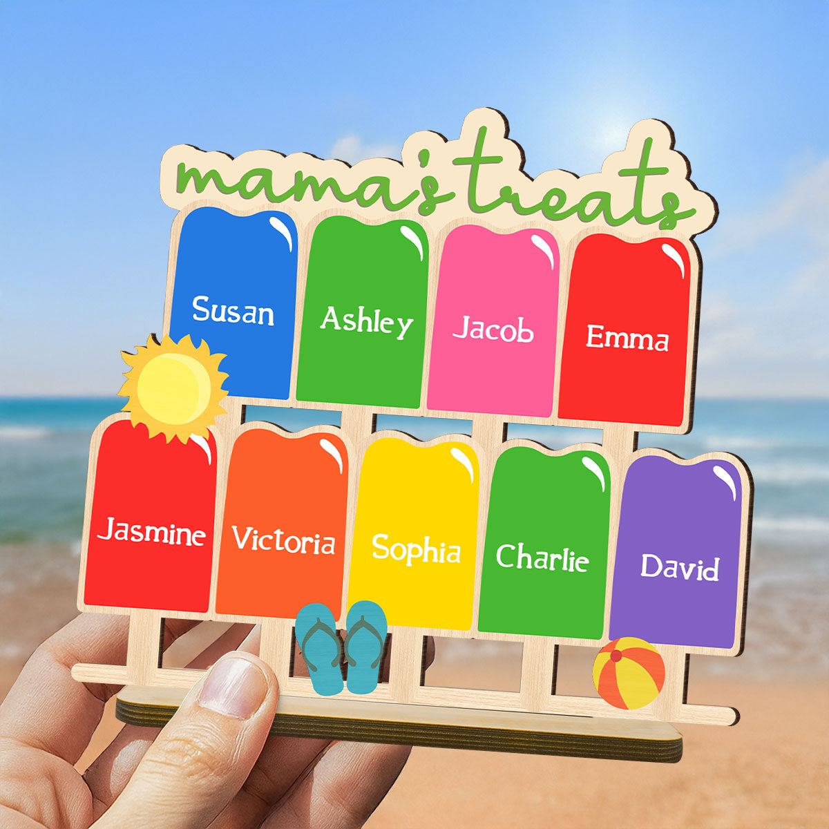 Grandma Treats Popsicle Summer Decor Personalized 2-Layer Standing Wooden Plaque