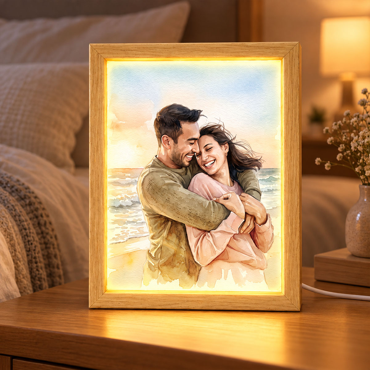 Custom Couple Photo Art - Personalized Mirror Light Box - Heartfelt Christmas Gift for Her, for Him, Anniversary Gift for Couple