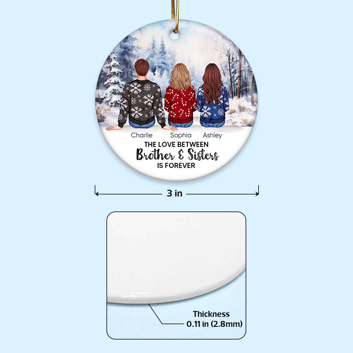 Personalized Siblings Christmas Winter Scene Ornament, Personalized Brothers and Sisters Ornament, Siblings Gift