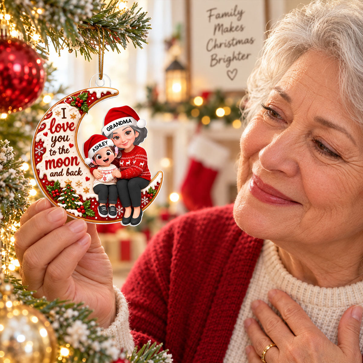 Endless Love Christmas Grandma Grandkid Love You To The Moon And Back - Personalized Acrylic Ornament - Gift For Grandma, Grandkids, Grandsons, Granddaughters