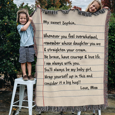 A Big Hug To My Daughter Letter Theme Personalized Tapestry Woven Blanket