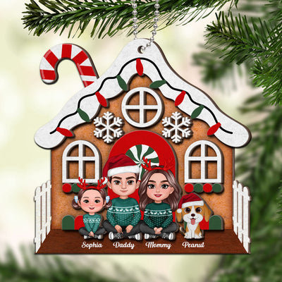 Gingerbread House Family Christmas Decor Personalized 2-Layer Wooden Ornament