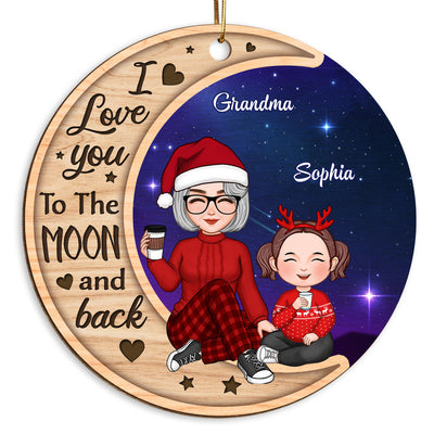 Galaxy Background Cute Grandma Grandkids Personalized Wooden Ornament