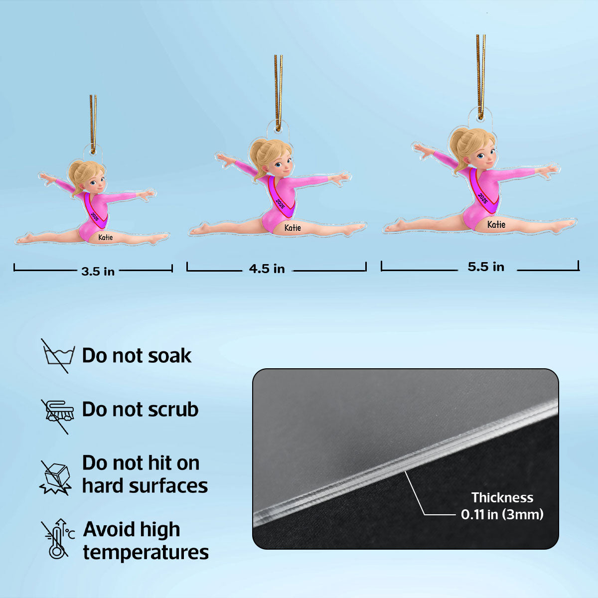 3D Effect Gymnastic Girl Front Split Pose - Personalized Acrylic Ornament - Gymnast Gift For Daughter, Granddaughter