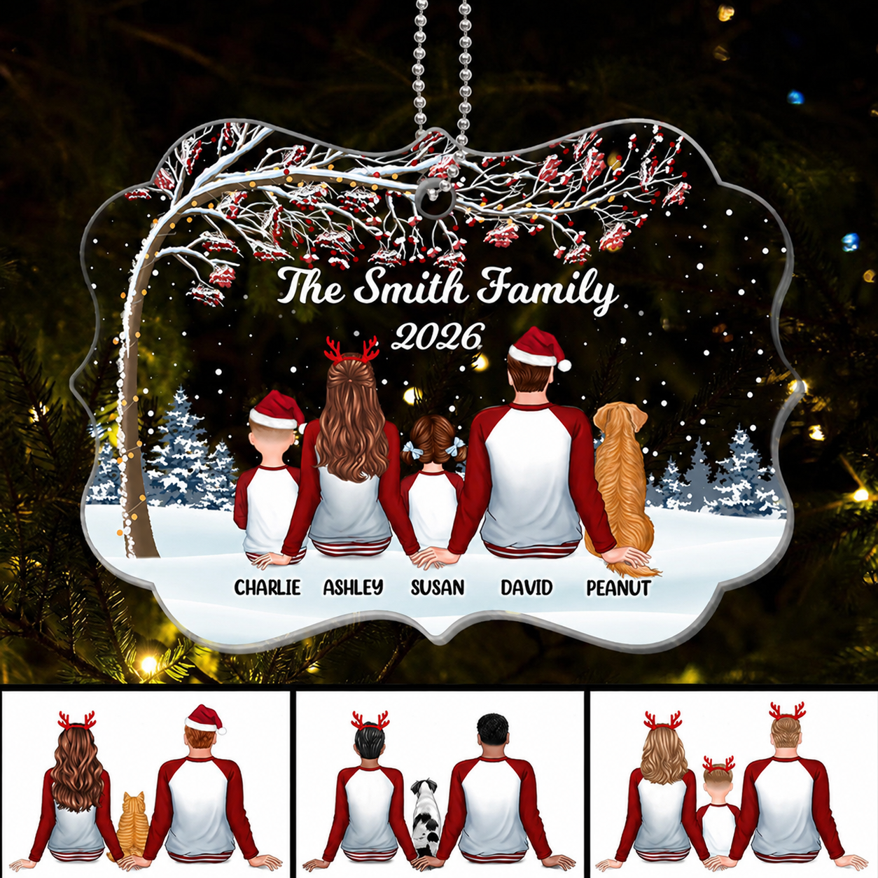 Pajamas Family Sitting Under Berry Tree Personalized Acrylic Ornament