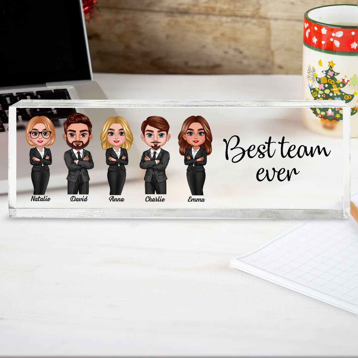 Best Team Ever Personalized Acrylic Desk Name Plate, Gift For Colleagues, Coworkers, Boss