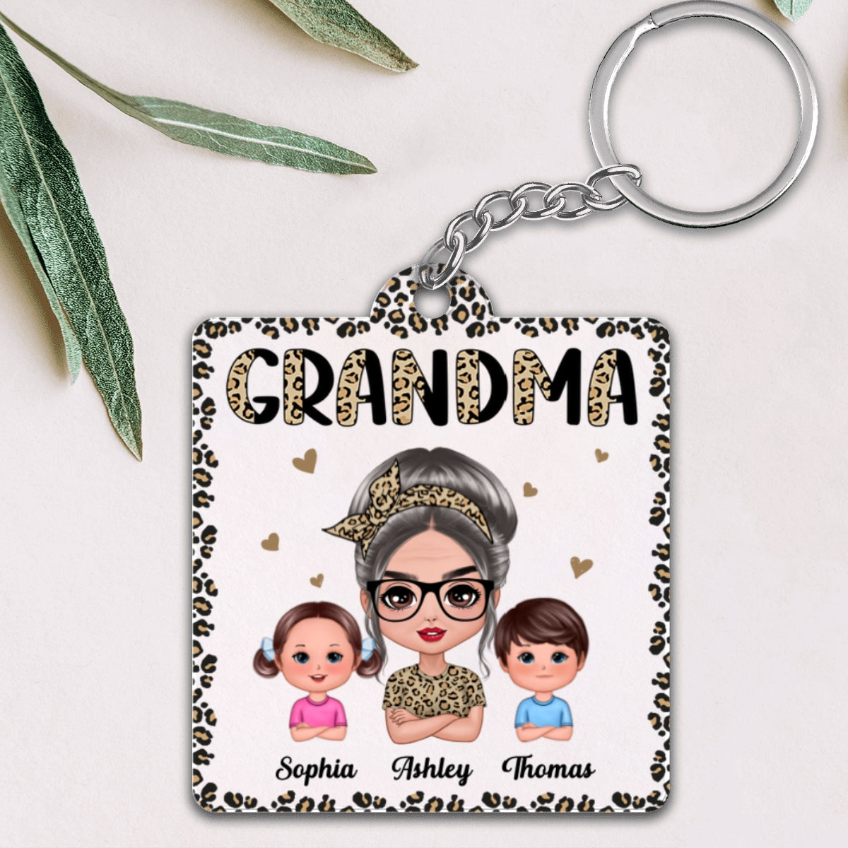 Half Leopard Grandma With Grandkids Personalized Acrylic Keychain