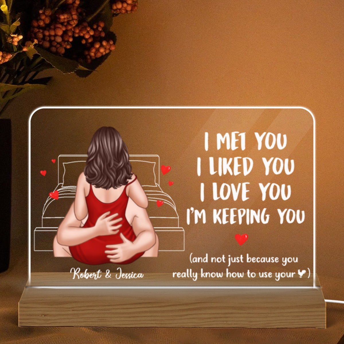 Couple Kiss Passionate I Met You I Love You Personalized Custom Shape Acrylic Plaque LED Night Light