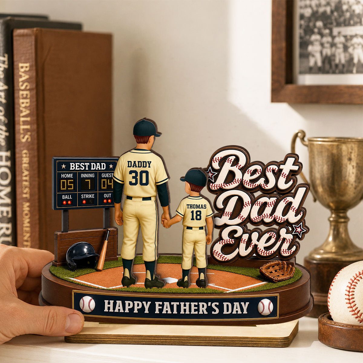 Best Baseball Dad Ever We Caught The Best Dad - Personalized 2-Layered Wooden Plaque - Father's Day Gift For Dad, Husband