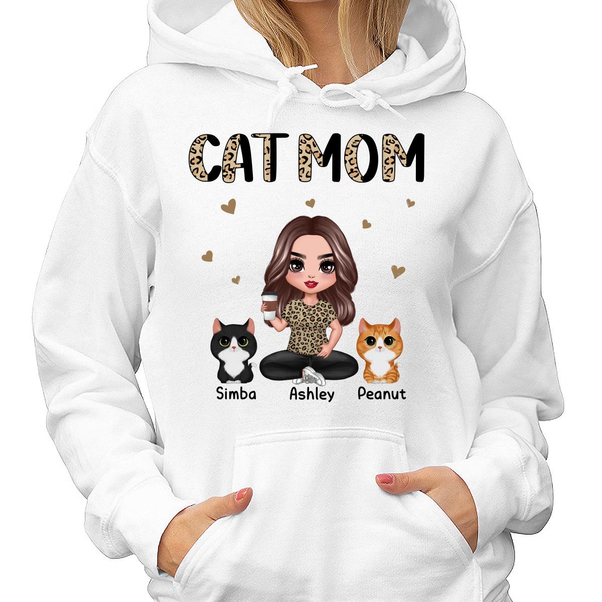 Half Leopard Cat Mom Doll Woman Sitting With Watercolor Cute Cats Personalized Shirt