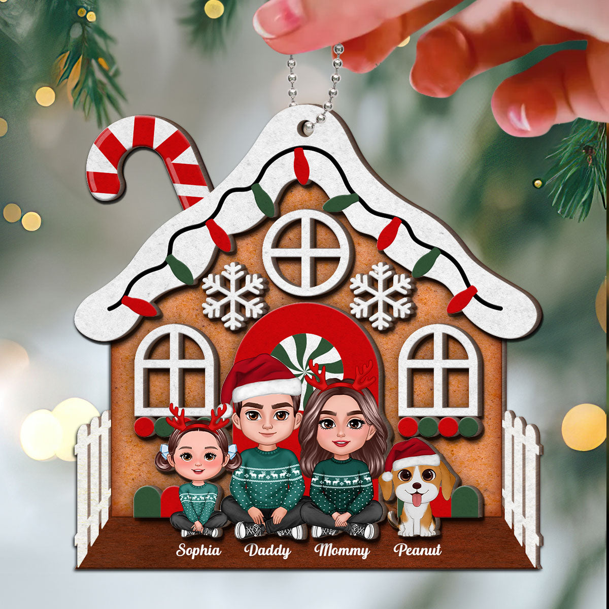 Gingerbread House Family Christmas Decor Personalized 2-Layer Wooden Ornament