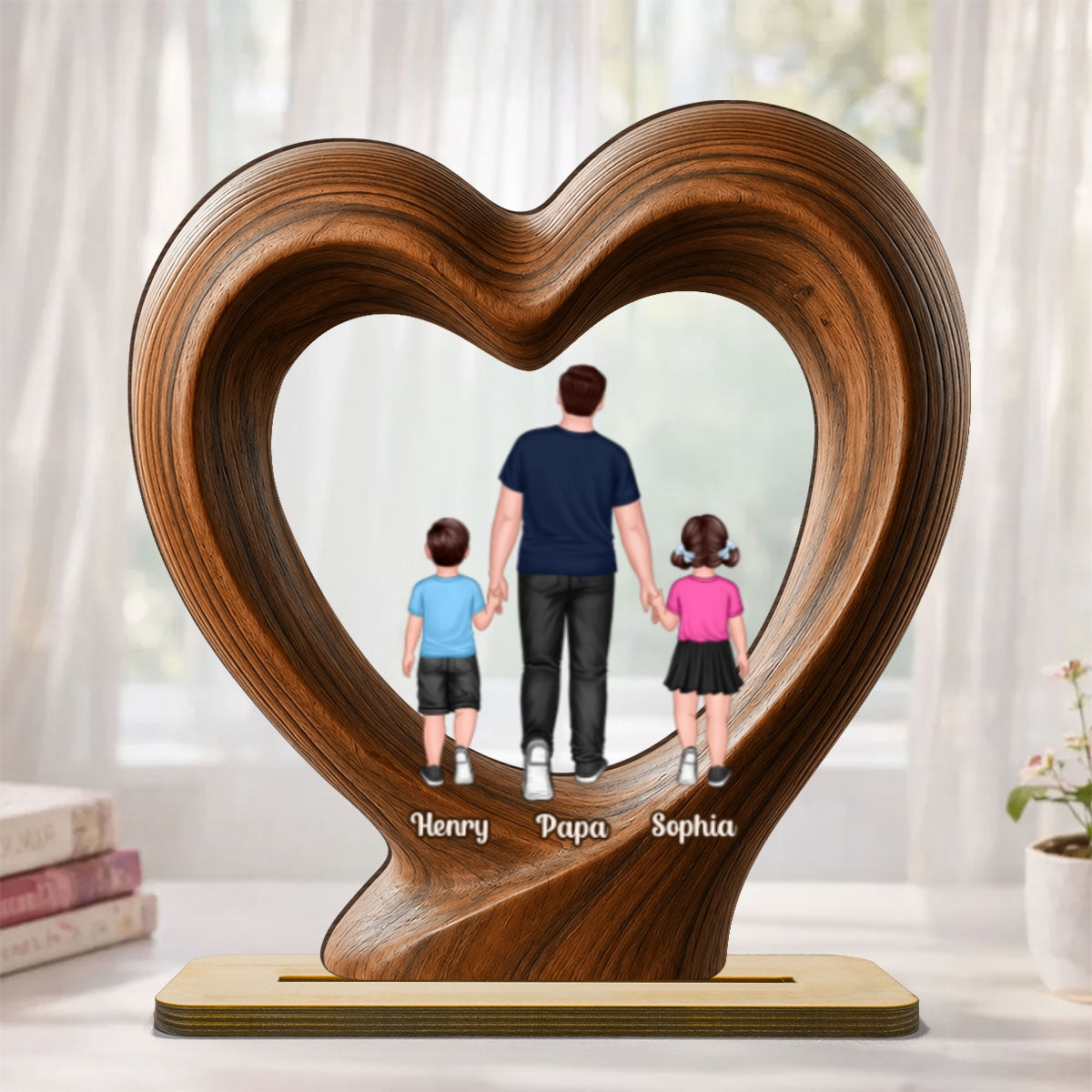 Dad Grandpa Walking With Children - Personalized 2-Layered Wooden Plaque - Father's Day Gift for Husband