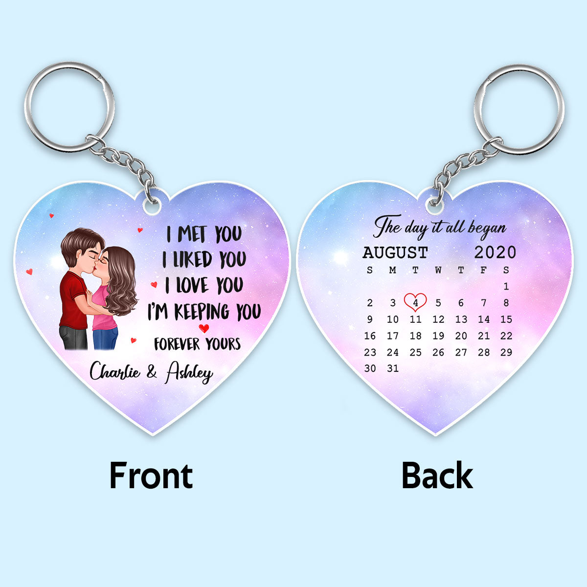 Couple Kissing I Met You I Love You Calendar Date Anniversary Gift For Him For Her Personalized Acrylic Keychain
