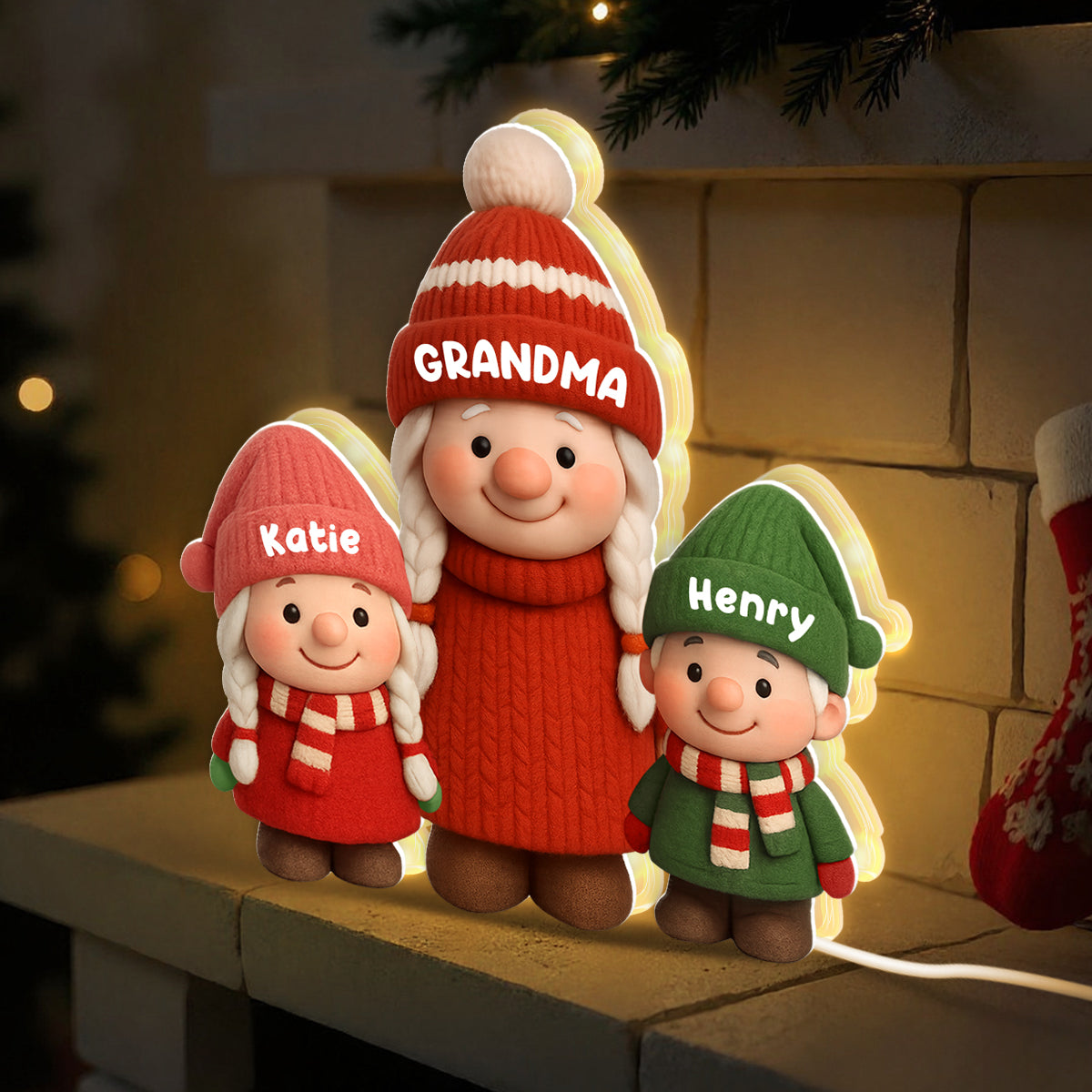 3D Effect Cute Gnome Grandma And Grandkids - Personalized Light Box - Gift For Grandmas