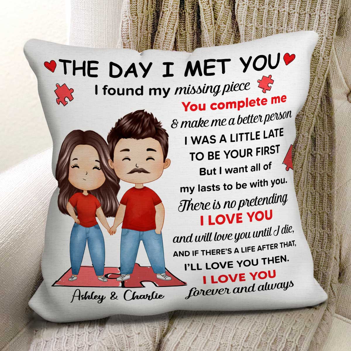 Found My Missing Piece Watercolor Couple Personalized Pillow - Anniversary Gift For Couple - Gift For Him Gift For Her