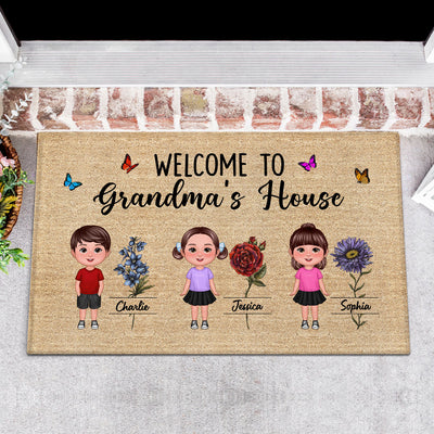 Welcome To Grandma House Beautiful Vintage Birth Month Flower Personalized Doormat
