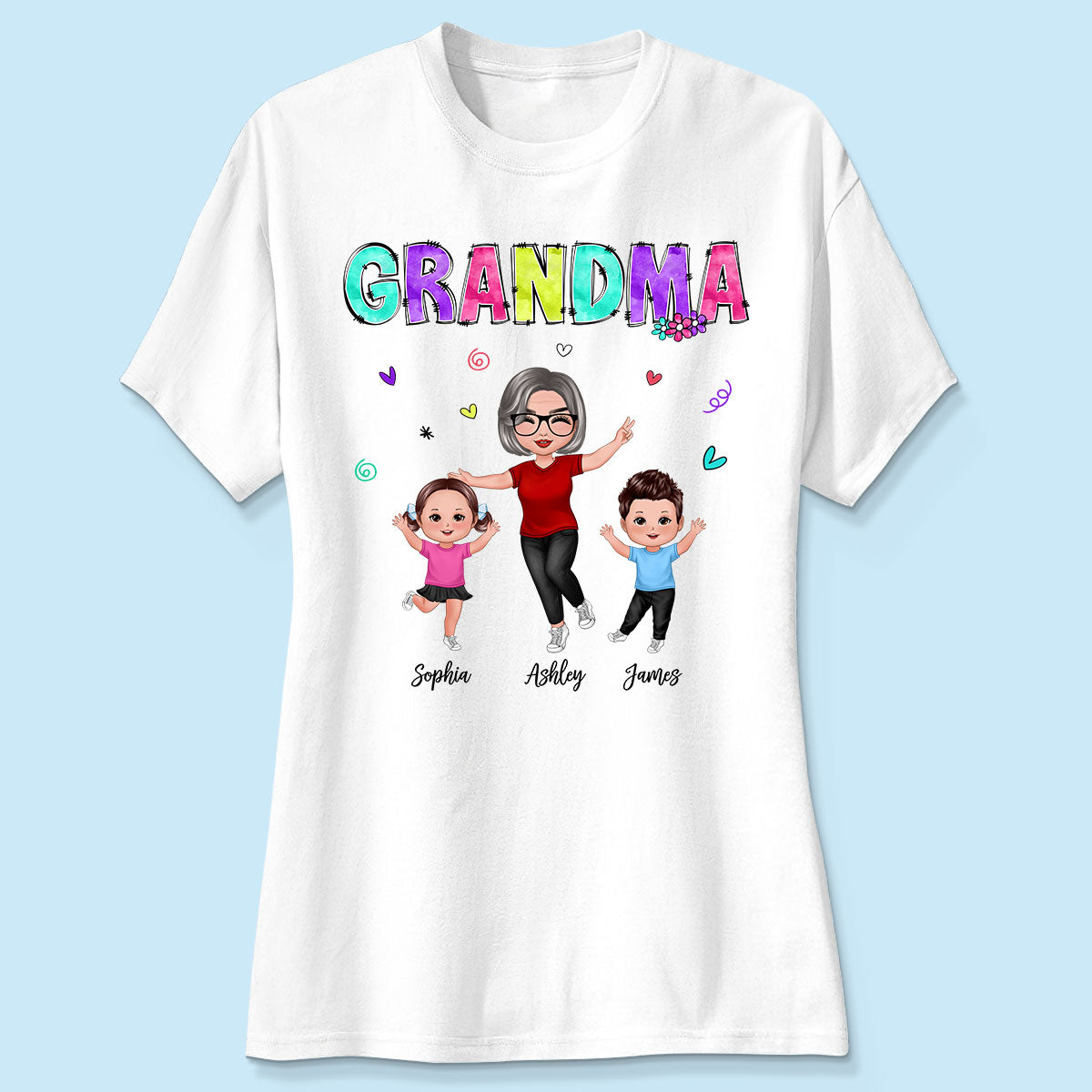 Vibrant Pattern Grandma & Grandkids Personalized Shirt