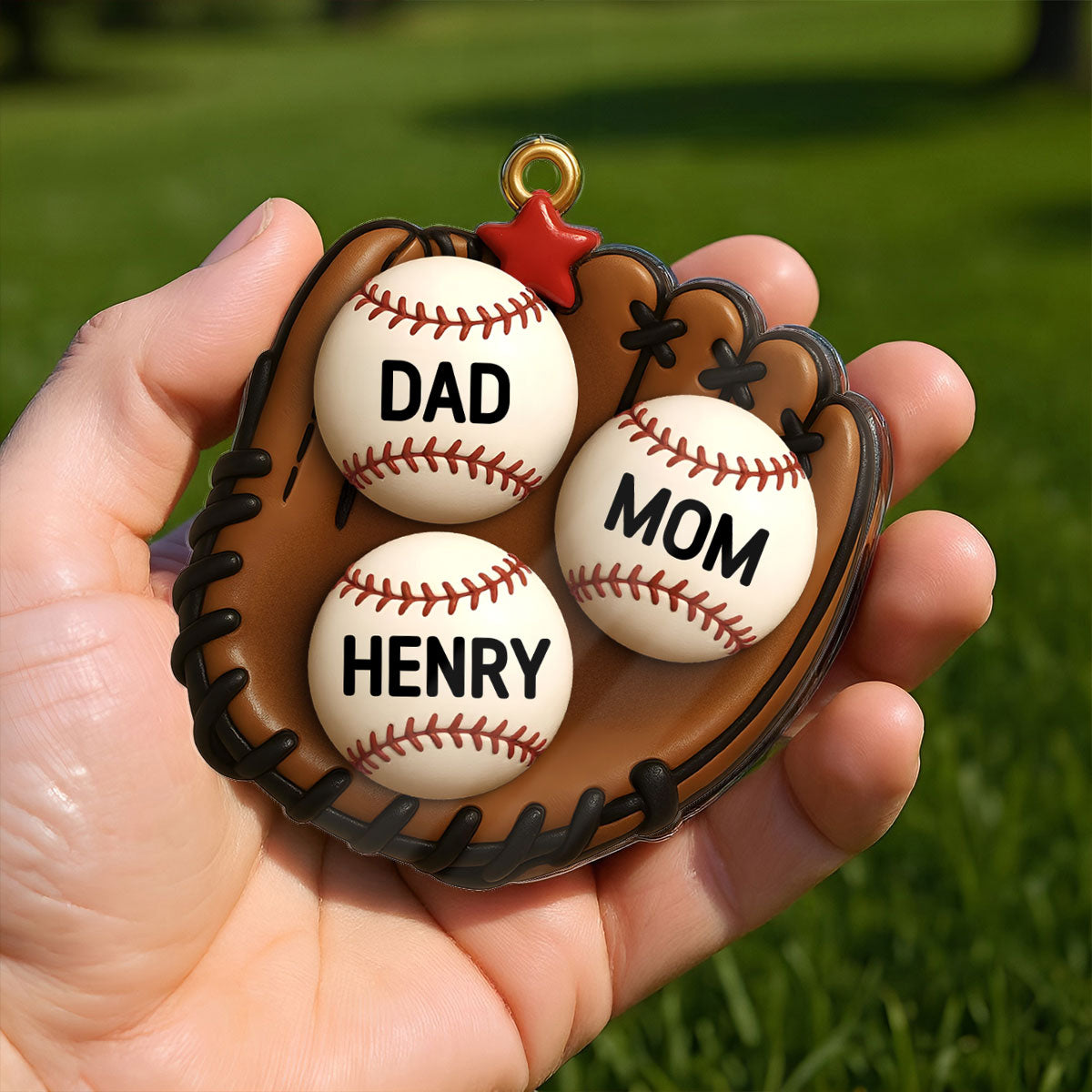3D Effect Baseball Gloves Family Members' Names Personalized Acrylic Ornament, Christmas Tree Decoration