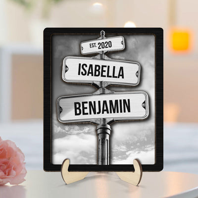 Milestone Together Couple Personalized Crossroads Street Sign 2-Layered Wooden Plaque, Best Home Bedroom Desk Decor For Couples,  Gift for Girlfriend, For Boyfriend