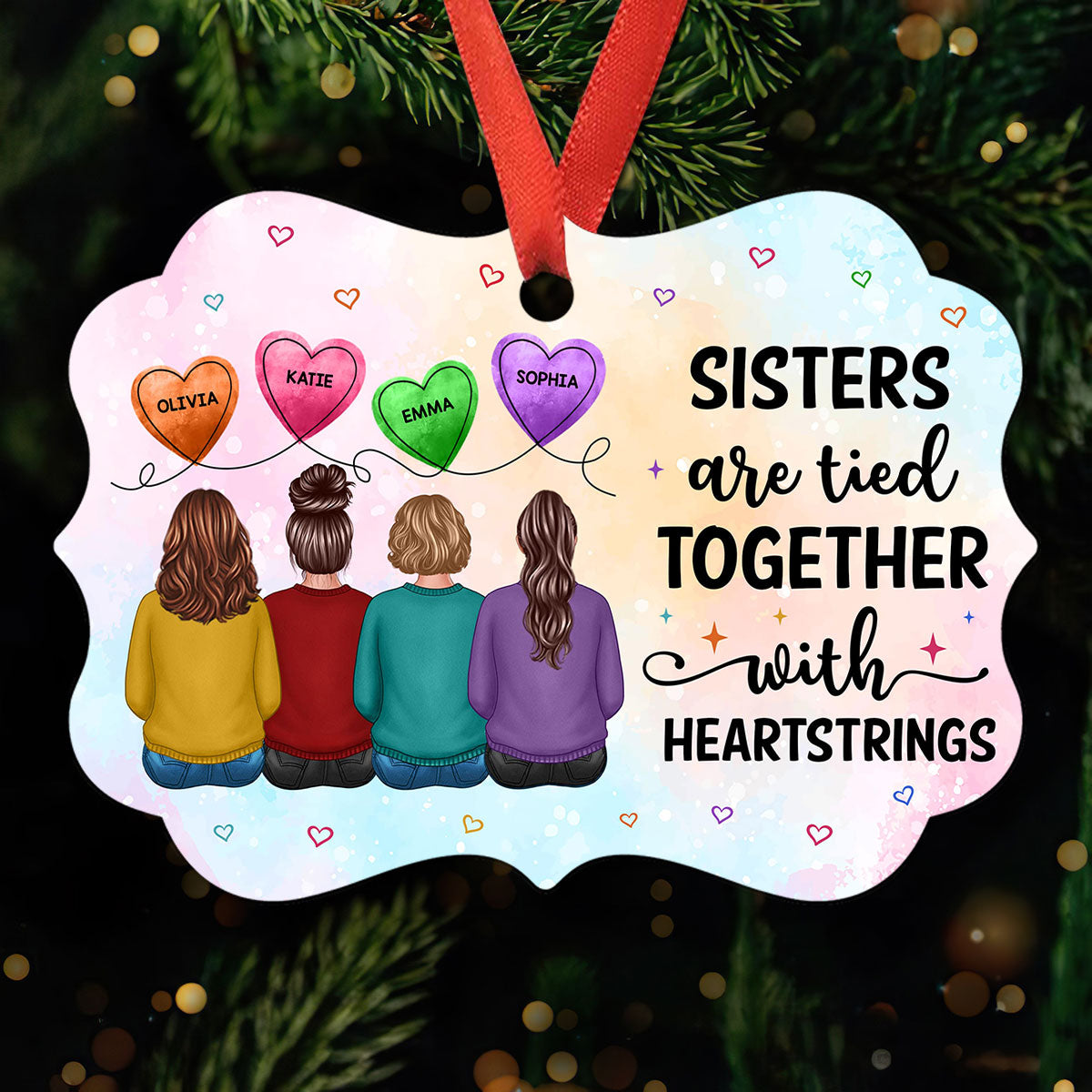 Sisters Siblings Family Heartstrings Personalized Christmas Ornament