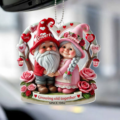 Gnome 3D Effect Old Couple  Gift for him, Gift for her, Personalized Acrylic Car Hanger