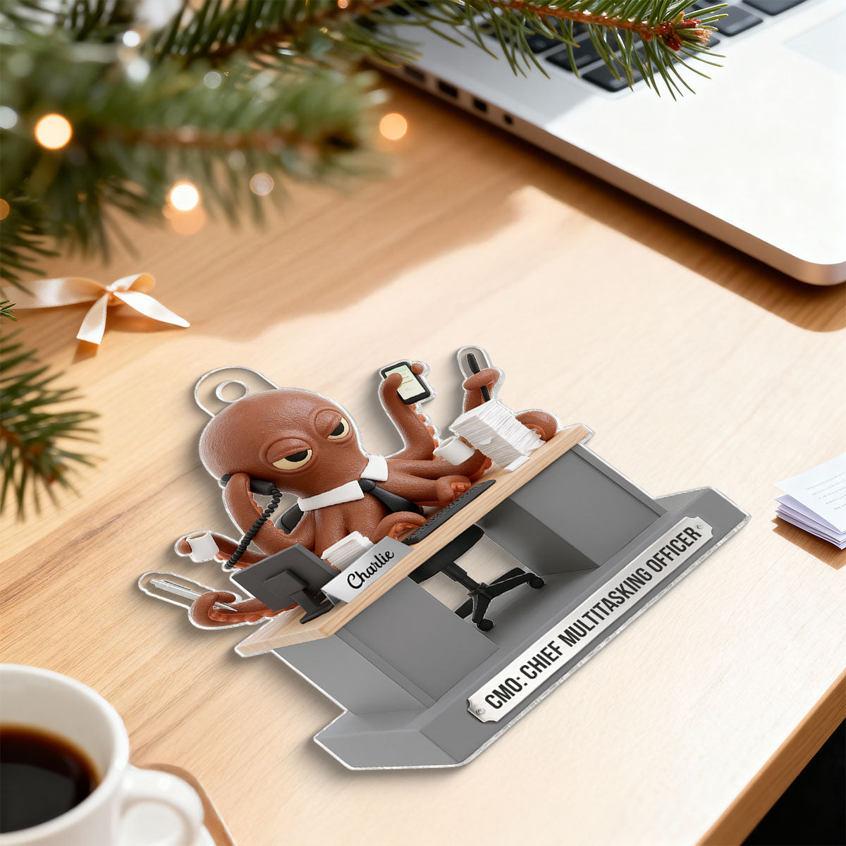 3D Effect Multitasking Octopus - Personalized Acrylic Ornament - Funny Gift For Coworkers, Boss, Team Leader