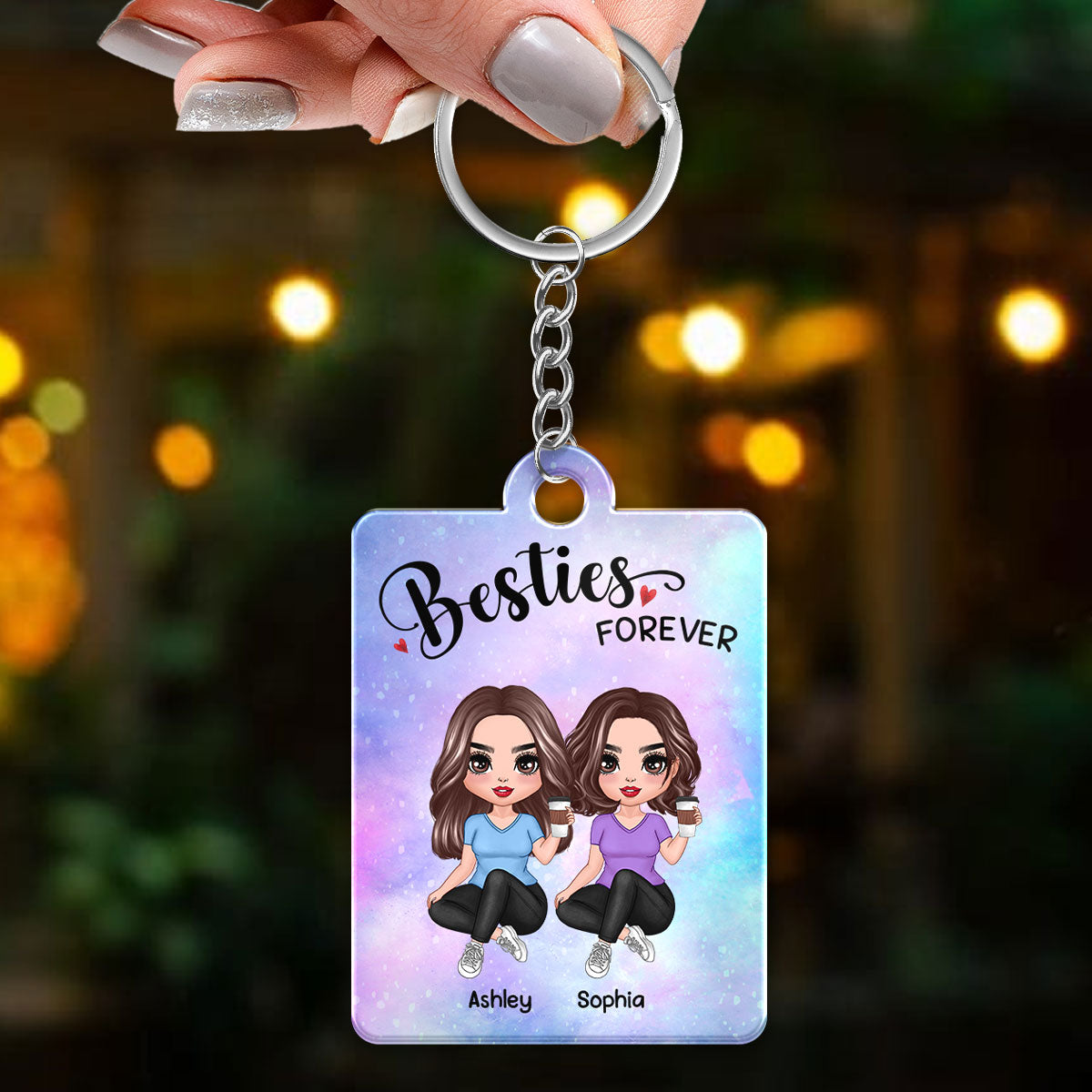 Doll Women Sitting Crossed Legs Besties Sisters Forever Personalized Acrylic Keychain
