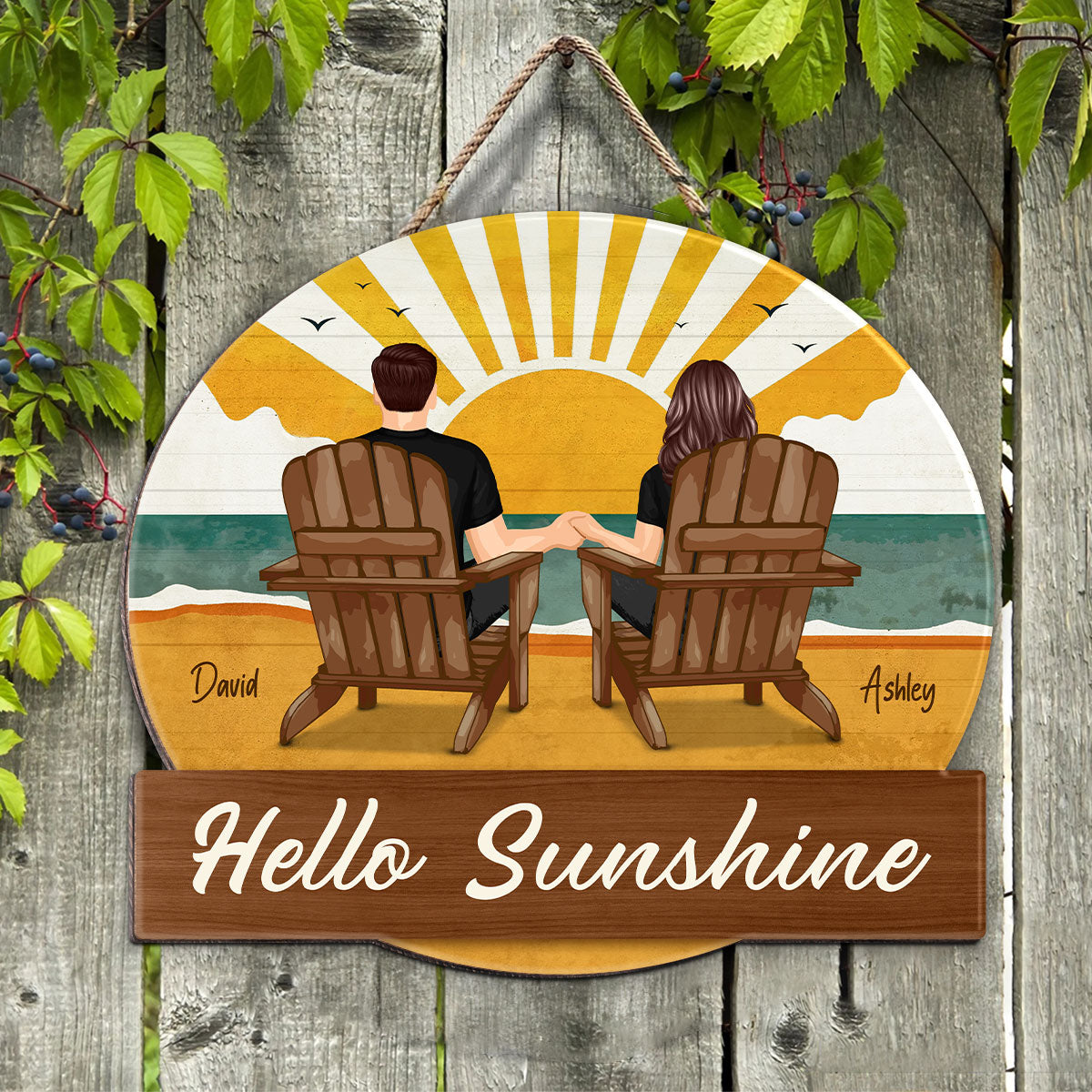 Summer Decor Wreaths Couple Beach Rustic Personalized Wooden Sign
