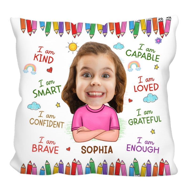 Custom Face Photo Gift For Kids I Am Kind Affirmation Personalized Pillow