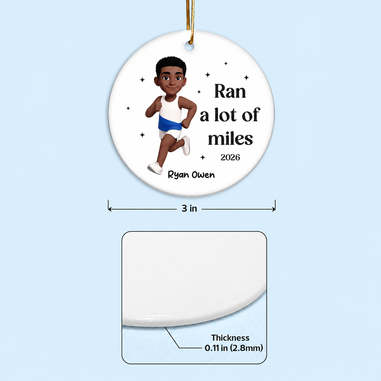 Ran A Lot Of Miles Running Boy Girl - Personalized Ceramic Ornament - Gift for Marathon Runner, Track Senior Night Gift