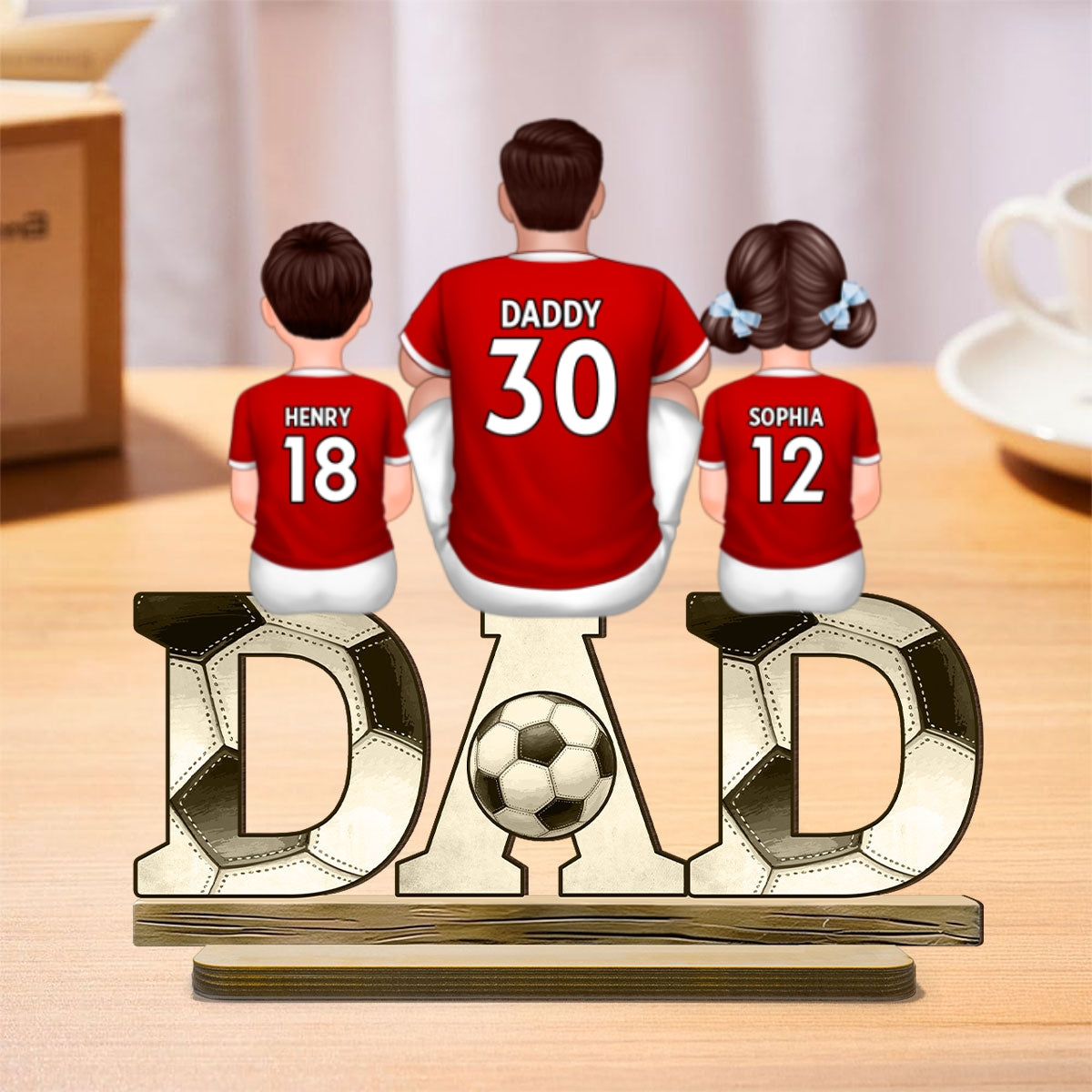 Soccer Dad & Kids - Personalized 2-Layered Wooden Plaque - Gift For Dad, Gift For Husband, Gift For Grandpa