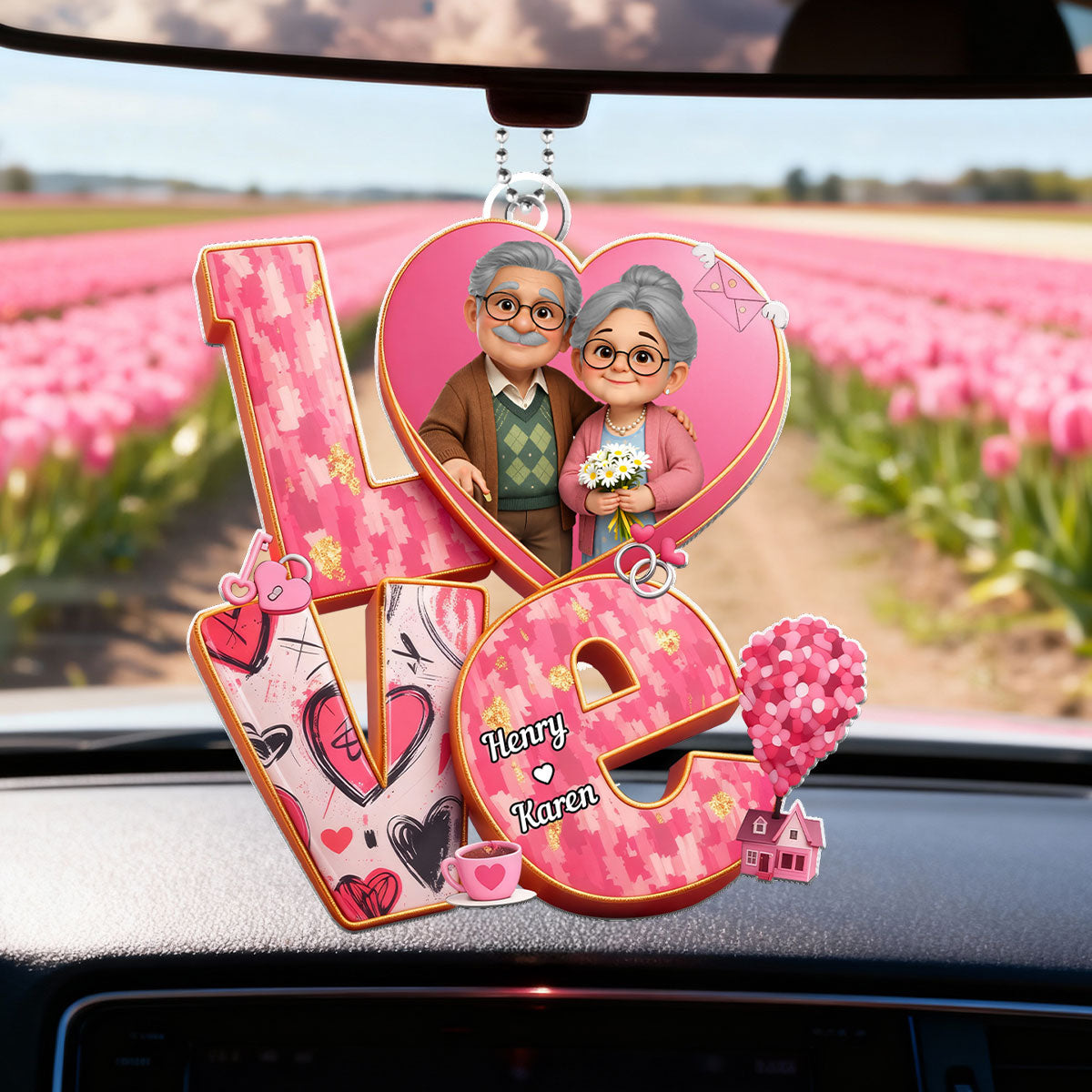 Old Couple Love Forever - Personalized Acrylic Car Hanger - Valentine's Gift For Him, For Her, For Couple