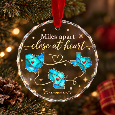 Love Knows No Distance Custom Blue State Maps - Personalized Glass Ornament - Christmas Long Distance Gift For Family, Friends