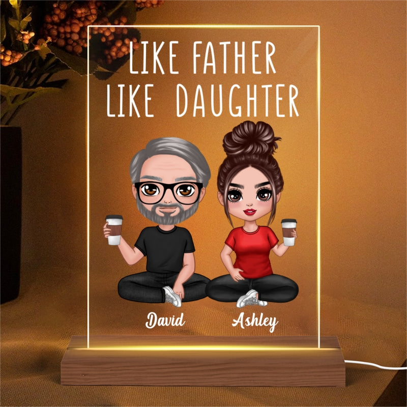 Like Father Like Daughter Doll Dad And Daughters Sitting Personalized Rectangle LED Night Light