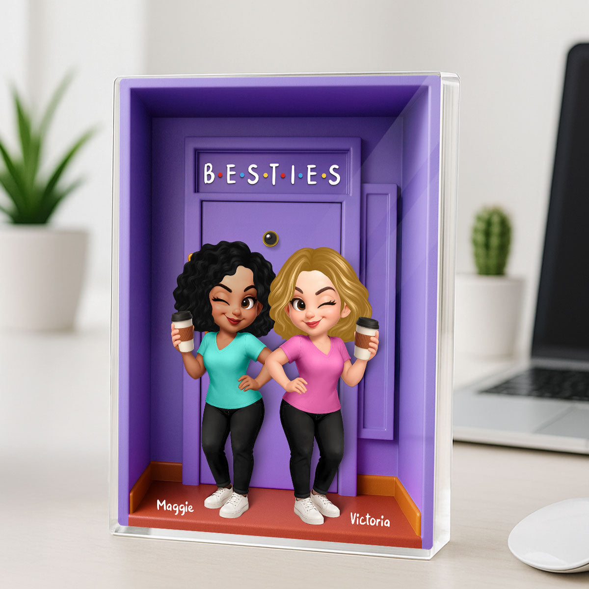 Besties Purple Door Entryway 3D Effect Personalized Acrylic Block, Gift for Best Friends, Besties, Sisters