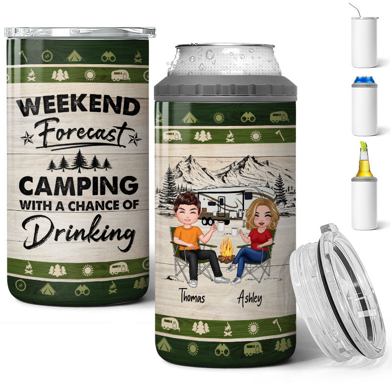 Camping With A Chance Of Drinking Multi Use Tumbler - Personalized 4 In 1 Can Cooler - Valentine‘s Day Gift For Him Gift For Her