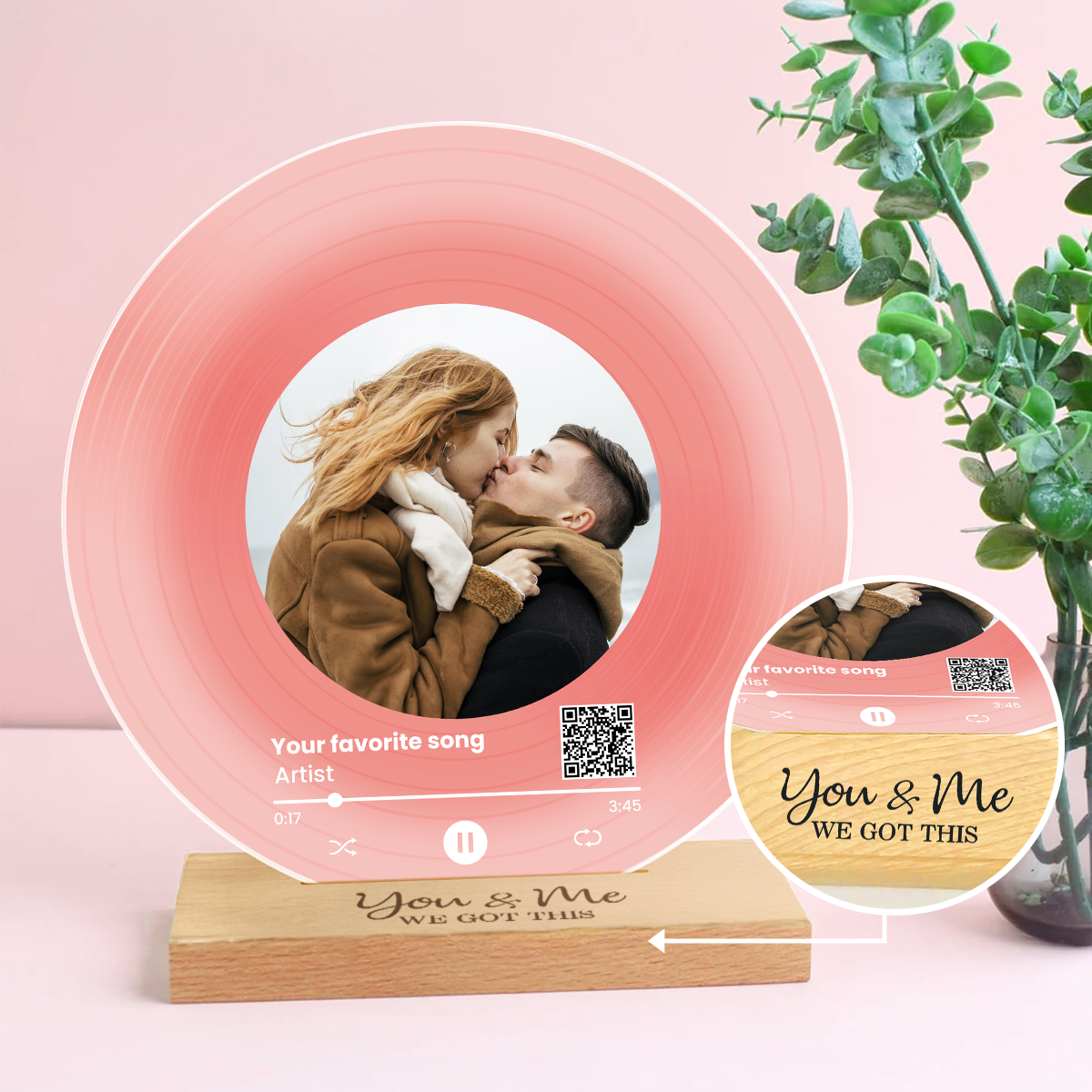 Couple Besties Family Photo Favorite Song Scannable QR Code Personalized Acrylic Record Plaque, Heartfelt Gift For Couple, For Him, For Her, Boyfriend, Girlfriend, Husband, Wife