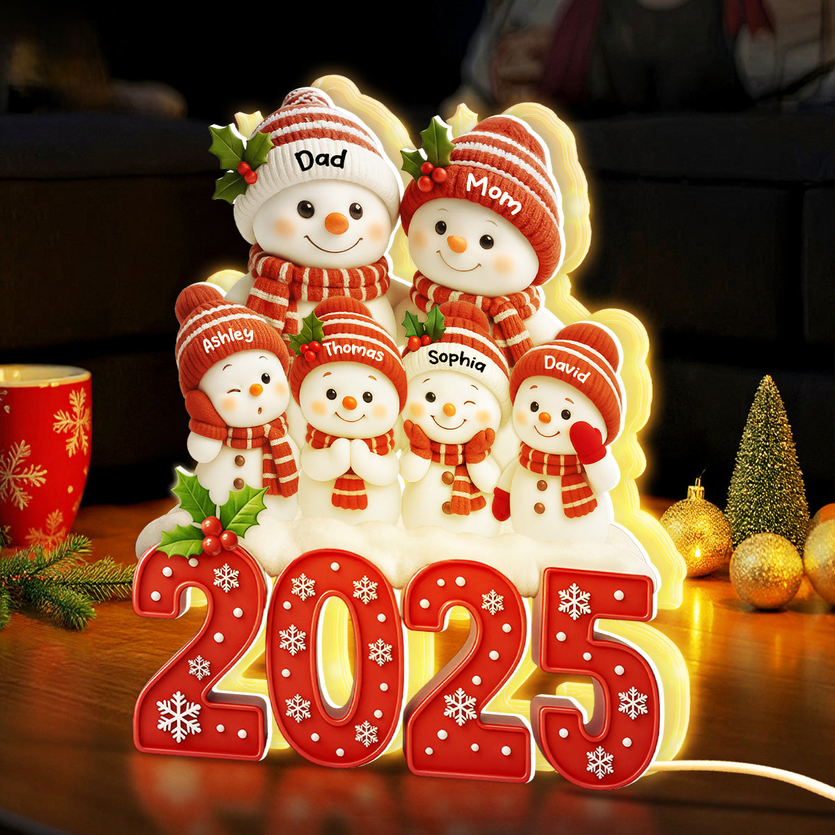 Family Snowman 2025 Togetherness - Personalized Light Box - Cutest Design with 3D Effect - Christmas Gift for Husband, Wife, Christmas Decor