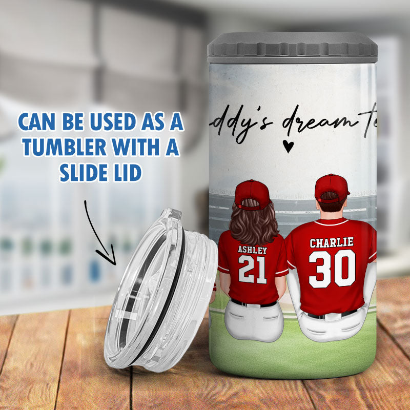 Daddy's Team Baseball Family Sitting Personalized 4 In 1 Can Cooler, Father's Day Gift For Dad, Grandpa, Husband